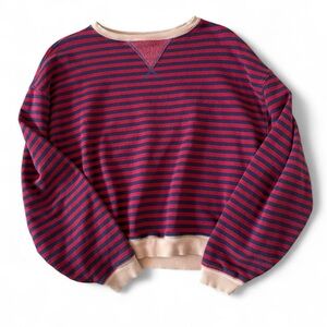 Free People Classic Striped Oversized Crewneck Pullover in red/navy stripes